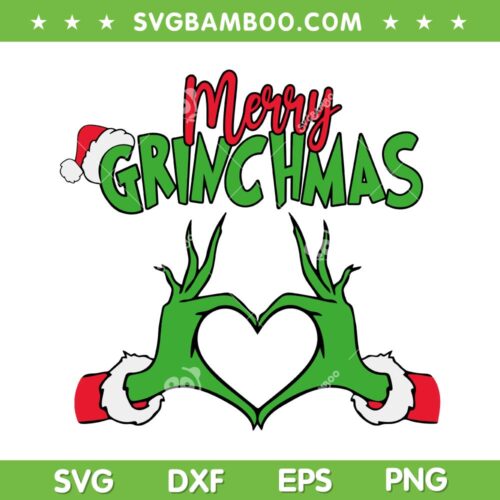 Merry Christmas Heart SVG PNG, Grinch Hand Heart Christmas SVG, Merry Grinchmas DXF SVG PNG EPS