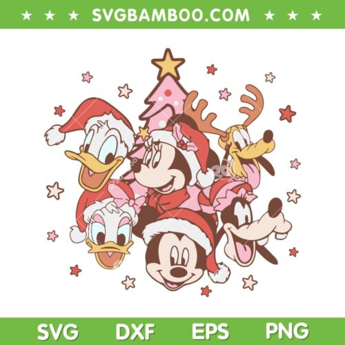 Mickey Mouse And Friends Christmas Group SVG, Disney Character Xmas SVG, Disney Santa Hat DXF SVG PNG EPS