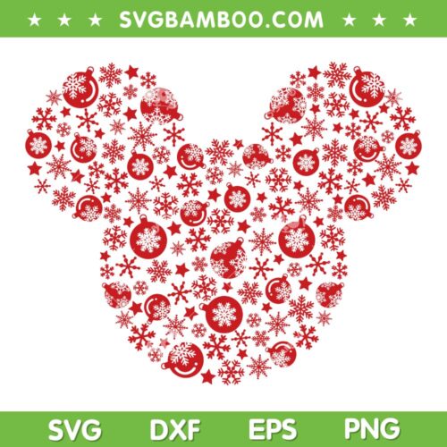 Mickey Mouse Christmas Snowflake SVG PNG, Disney Christmas Snowflake SVG, Snowflake Mickey Head DXF SVG PNG EPS