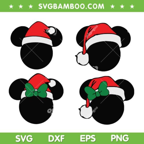 Mickey Mouse Head Santa Hat SVG PNG, Mickey And Minnie Christmas SVG, Disney Merry Christmas DXF SVG PNG EPS