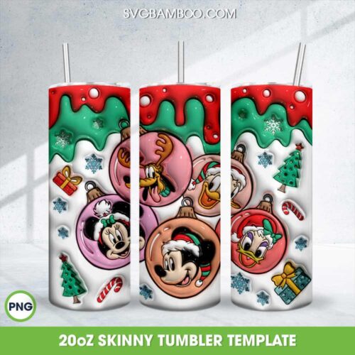 Mickey Mouse And Friends Christmas Tumbler Wrap PNG, Disney Mouse Ornament 20oz Skinny Tumbler Template PNG