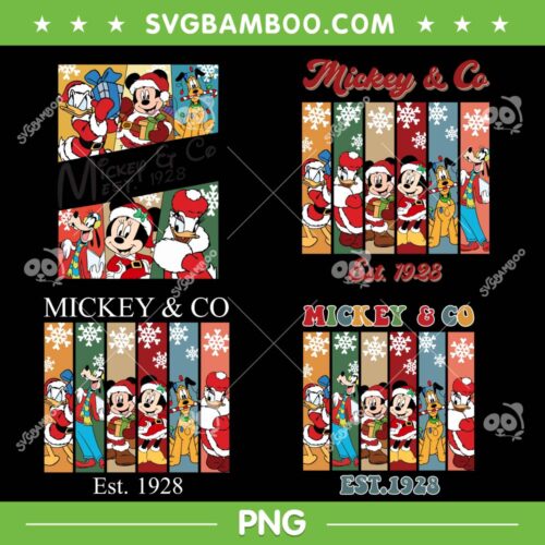 Mickey And Co Merry Christmas PNG, Xmas Mickey And Friends Est 1928 PNG, Mickey Mouse Merry Christmas PNG