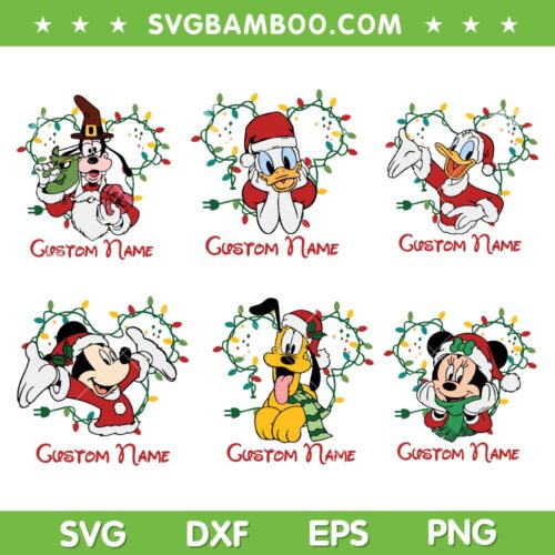 Mickey And Friends Christmas SVG Bundle, Disney Mouse Christmas Lights SVG Bundle, Disney Custom Name DXF SVG PNG EPS