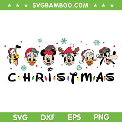 Mickey And Friends Head Merry Christmas SVG, Disney Mouse Face Xmas SVG, Cute Mickey Mouse DXF SVG PNG EPS