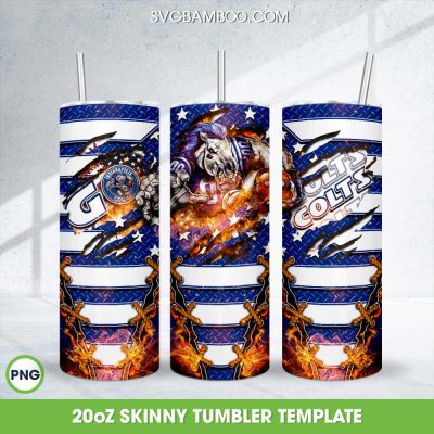 Indianapolis Colts Mascot Tumbler Wrap PNG, Colts Football Logo 20oz Skinny Tumbler Template PNG