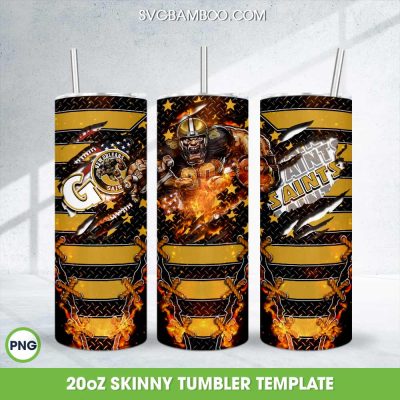 New Orleans Saints Mascot Tumbler Wrap PNG, NFL Football Team Logo 20oz Skinny Tumbler Template PNG