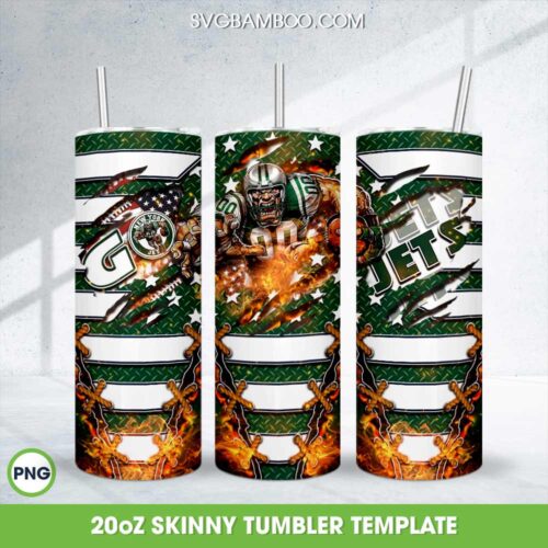 New York Jets Mascot Tumbler Wrap PNG, NY Jets Football 20oz Skinny Tumbler Template PNG