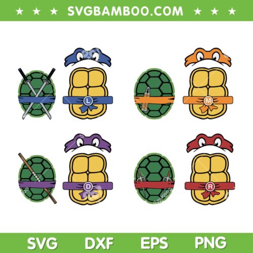 Ninja Turtle Costume Set SVG Bundle, Teenage Mutant Ninja Turtles Characters SVG Bundle, Funny Cartoon DXF SVG PNG EPS