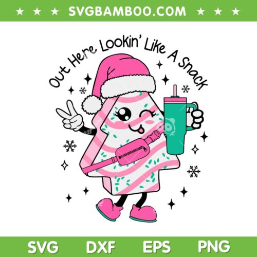 Out Here Lookin' Like A Snack SVG PNG, Funny Santa Christmas Tree SVG, Pink Santa Tree DXF SVG PNG EPS
