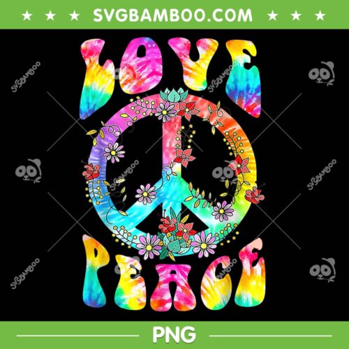 Peace Sign Love 60s 70s Tie Dye PNG, Love Peace Hippie Costume PNG, Love Peace Color PNG