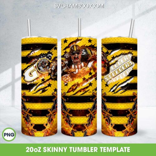 Pittsburgh Steelers Mascot Tumbler Wrap PNG, Sports NFL Football Logo 20oz Skinny Tumbler Template PNG
