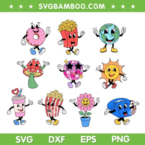 Retro Characters SVG Bundle, Groovy Cute Icon Characters SVG Bundle, Characters Maker DXF SVG PNG EPS