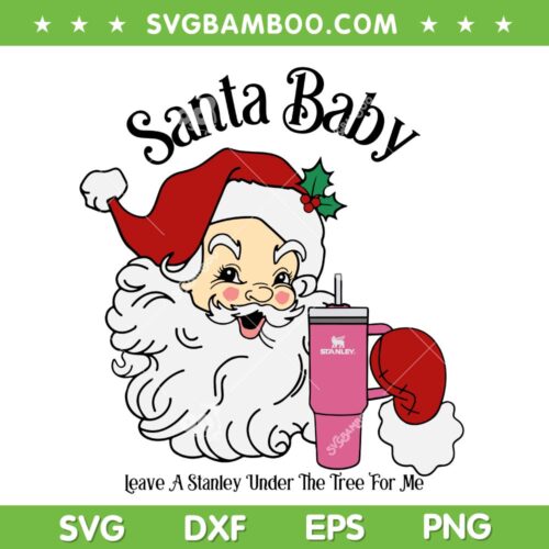 Santa Baby Stanley Tumbler SVG PNG, Christmas Santa Coffee SVG, Pink Santa Claus Christmas DXF SVG PNG EPS