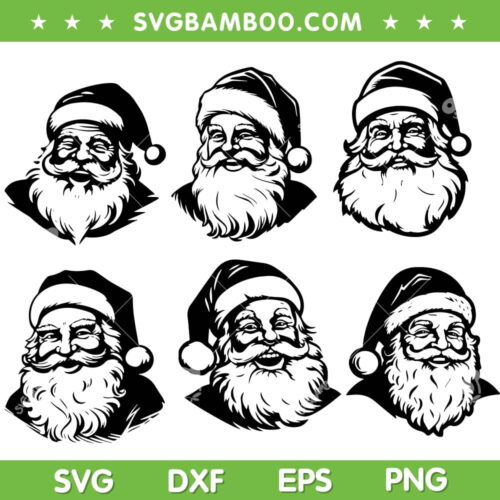 Santa Head SVG Bundle, Christmas Santa Face Bundle SVG Bundle, Smiling Santa Claus Head DXF SVG PNG EPS