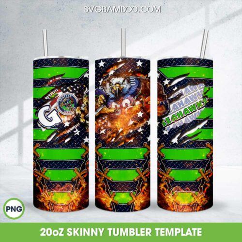 Seattle Seahawks Mascot Tumbler Wrap PNG, Seahawks NFL Football 20oz Skinny Tumbler Template PNG