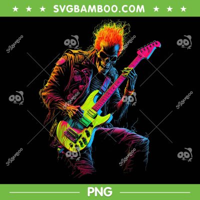 Skeleton Rock Playing Guitar PNG, Colorful Skeleton Rock Band PNG, Guitarist Skeleton PNG