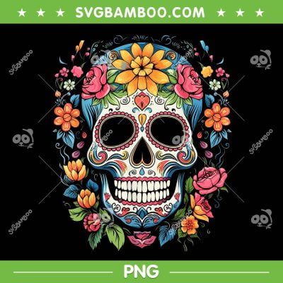Sugar Skull De Los Muertos PNG, Day Of The Dead Sugar Skull PNG, Sugar Skull Floral PNG