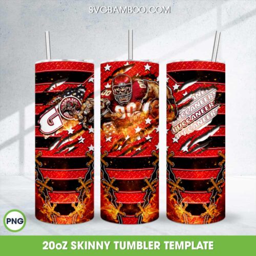 Tampa Bay Buccaneers Mascot Tumbler Wrap PNG, Buccaneers Football Logo 20oz Skinny Tumbler Template PNG