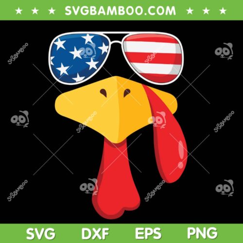Turkey Face American Flag SVG PNG, Thanksgiving Cool Turkey Sunglasses SVG, Thanksgiving Flag DXF SVG PNG EPS