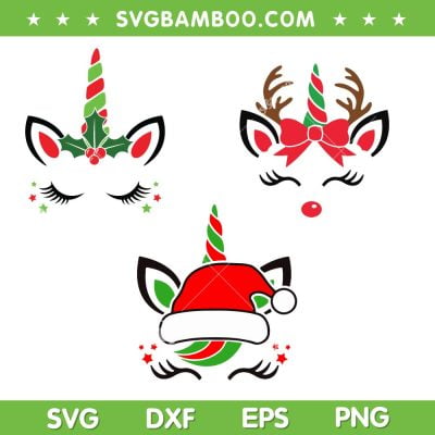 Unicorn Christmas 3 Files SVG PNG, Reindeer Unicorn SVG, Santa Unicorn DXF SVG PNG EPS