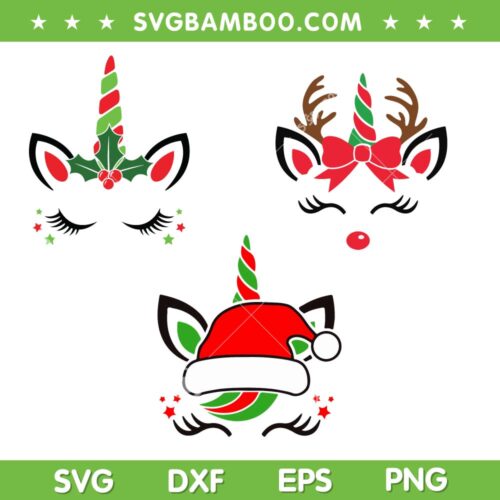 Unicorn Christmas 3 Files SVG PNG, Reindeer Unicorn SVG, Santa Unicorn DXF SVG PNG EPS