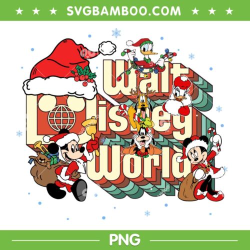 Walt Disney World Christmas PNG, Santa Hat Disney Friends PNG, 2023 Disney Christmas PNG