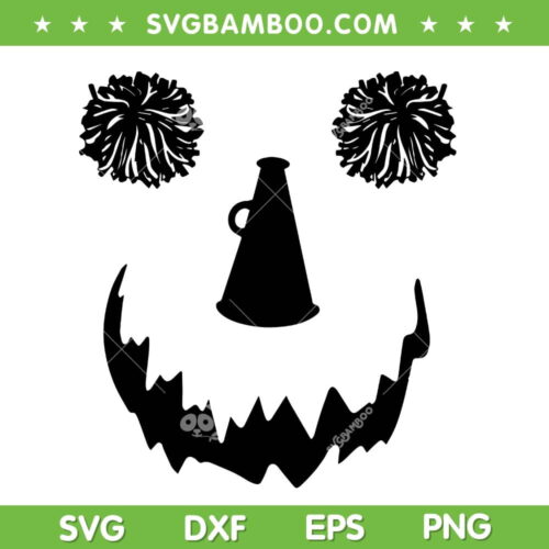 Funny Cheer Pumpkin SVG PNG, Cheerleader Halloween Face SVG, Scary Halloween Pumpkin Face DXF SVG PNG EPS