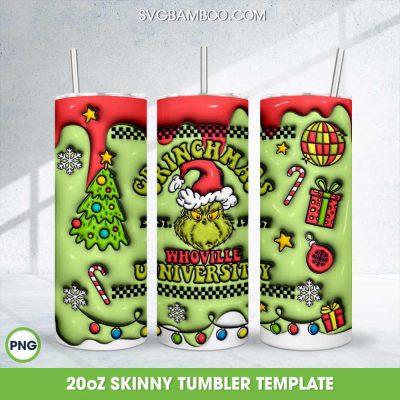 3D Inflated Grinch Whoville University Tumbler Wrap PNG, Grinch Santa Christmas 20oz Skinny Tumbler Template PNG 3D Inflated Grinch Whoville University Tumbler Wrap PNG, Grinch Santa Christmas 20oz Skinny Tumbler Template PNG