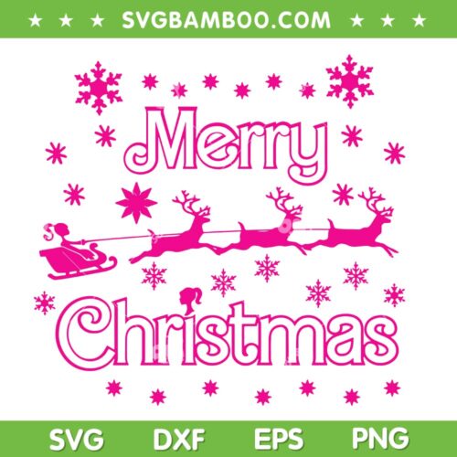Barbie Merry Christmas SVG PNG, Barbie Santa Sleigh SVG, Christmas Barbie DXF SVG PNG EPS