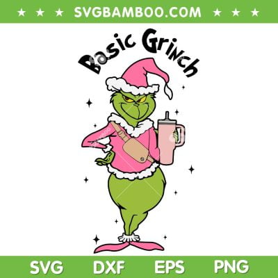 Basic Grinch Cup And Bag SVG PNG, Pink Grinch Stanley Tumbler SVG, Basic Grinch Pink DXF SVG PNG EPS