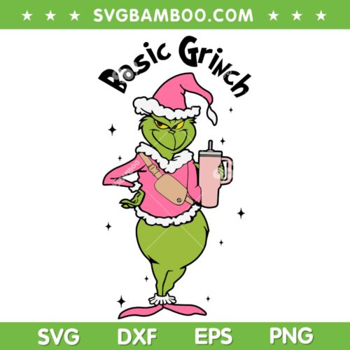 Basic Grinch Cup And Bag SVG PNG, Pink Grinch Stanley Tumbler SVG, Basic Grinch Pink DXF SVG PNG EPS