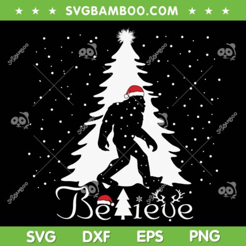 Bigfoot Believe Christmas Tree SVG PNG, Bigfoot Christmas Believe SVG, Santa Bigfoot DXF SVG PNG EPS