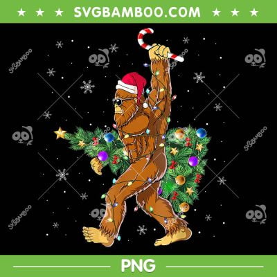 Bigfoot Christmas Tree Lights PNG, Xmas Sasquatch Lovers PNG, Bigfoot Santa Christmas PNG