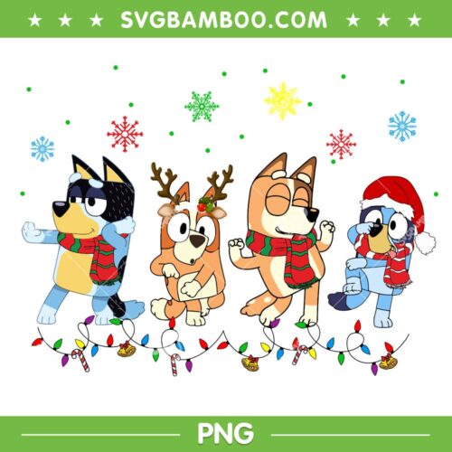 Bluey Dancing Merry Christmas PNG, Bluey And Friends Christmas PNG, Dog And Bluey Christmas PNG