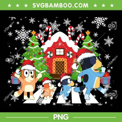 Bluey Family Crossing Road PNG, Bluey Christmas Crosswalk PNG, Bluey Merry Christmas PNG
