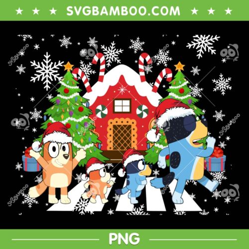 Bluey Family Crossing Road PNG, Bluey Christmas Crosswalk PNG, Bluey Merry Christmas PNG