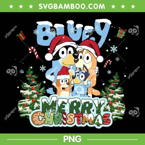 Bluey Family Merry Christmas PNG, Bluey Santa Hat PNG, Bluey Family Santa Christmas PNG