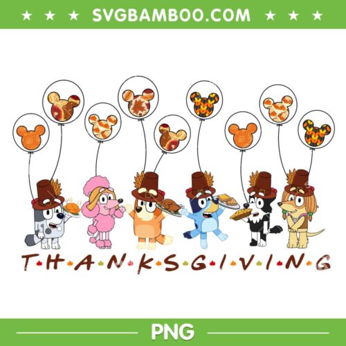 Bluey Thanksgiving PNG, Bluey Family Fall Autumn PNG, Bluey Balloons Thanksgiving PNG