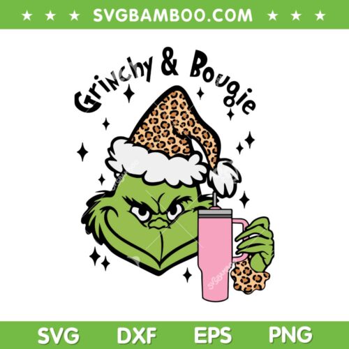 Bougie Grinch Leopard SVG PNG, Grinch Stanley Tumbler Leopard SVG, Grinchy And Bougie DXF SVG PNG EPS