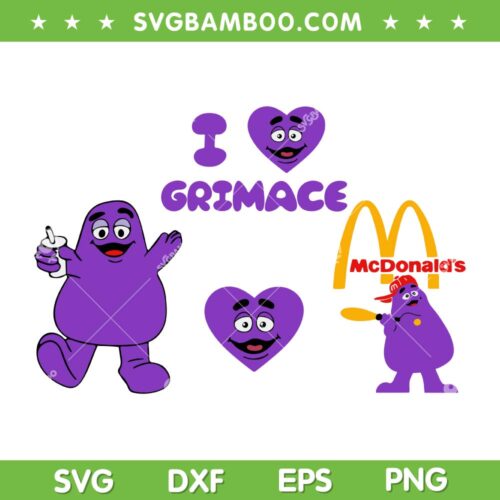 I Love Grimace SVG Bundle, Happy Birthday Grimace SVG Bundle, Grimaces Face Heart DXF SVG PNG EPS