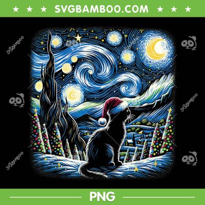 Cat Santa Hat Van Gogh Starry Night PNG, Christmas Black Cat PNG, Santa Cat Christmas PNG