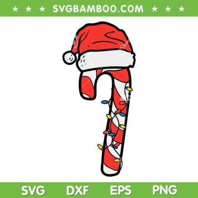 Christmas Candy Cane Santa SVG PNG, Christmas Lights Candy Cane SVG, Candy Cane Santa Hat DXF SVG PNG EPS