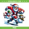 Christmas Football Santa PNG, Santa Snowman Playing Football PNG, Football With Santa PNG