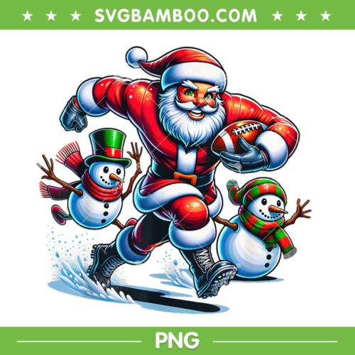 Christmas Football Santa PNG, Santa Snowman Playing Football PNG, Football With Santa PNG