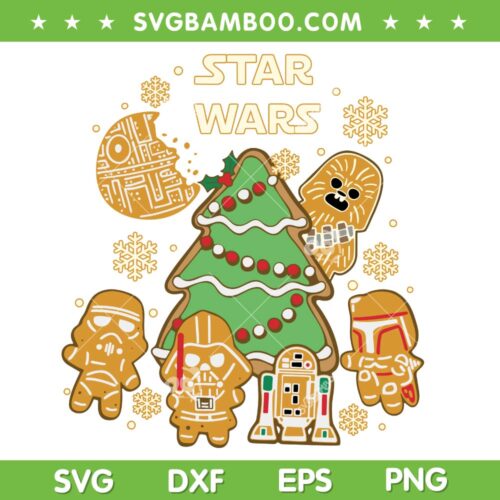 Christmas Star Wars Gingerbread Cookies SVG, Darth Vader Gingerbread SVG, The Mandalorian Gingerbread Man DXF SVG PNG EPS