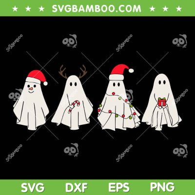 Cute Ghost Santa Christmas SVG, Ghost Santa Reindeer Xmas SVG, Ghost Christmas Lights DXF SVG PNG EPS