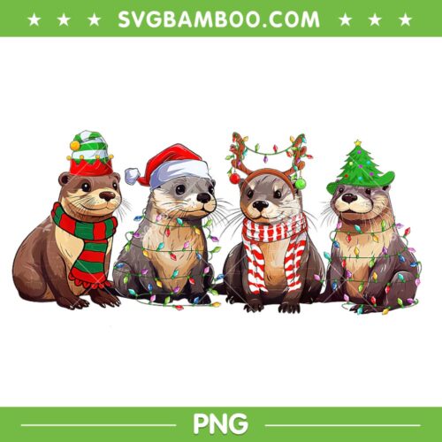 Cute Otter Christmas Pajama PNG, Funny Xmas Lights Animals Lover PNG, Sea Otter Christmas PNG