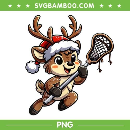 Cute Reindeer Lacrosse Player PNG, Lacrosse Christmas PNG, Santa And Sleigh PNG