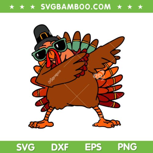 Dabbing Turkey Thanksgiving Day SVG, Pilgrim Boys Girls SVG, Funny Turkey Day DXF SVG PNG EPS