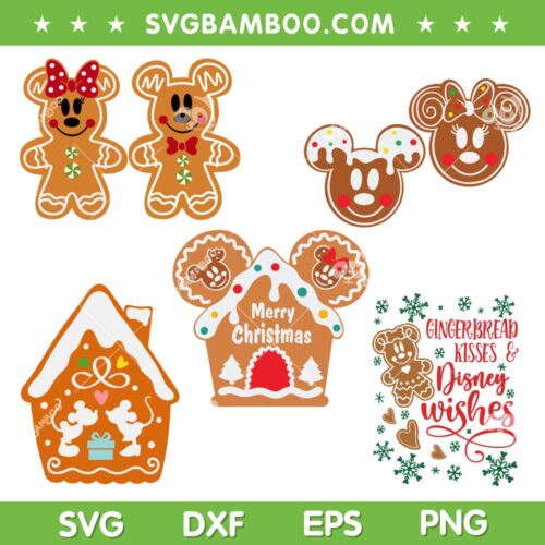 Disney Mouse Gingerbread SVG Bundle, Gingerbread Mickey Mouse SVG Bundle, Gingerbread Kisses And Disney Wishes DXF SVG PNG EPS
